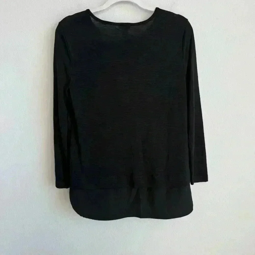J.Crew‎ Long Sleeve Top With Silky Hem Women’s Small Black Faux Layered